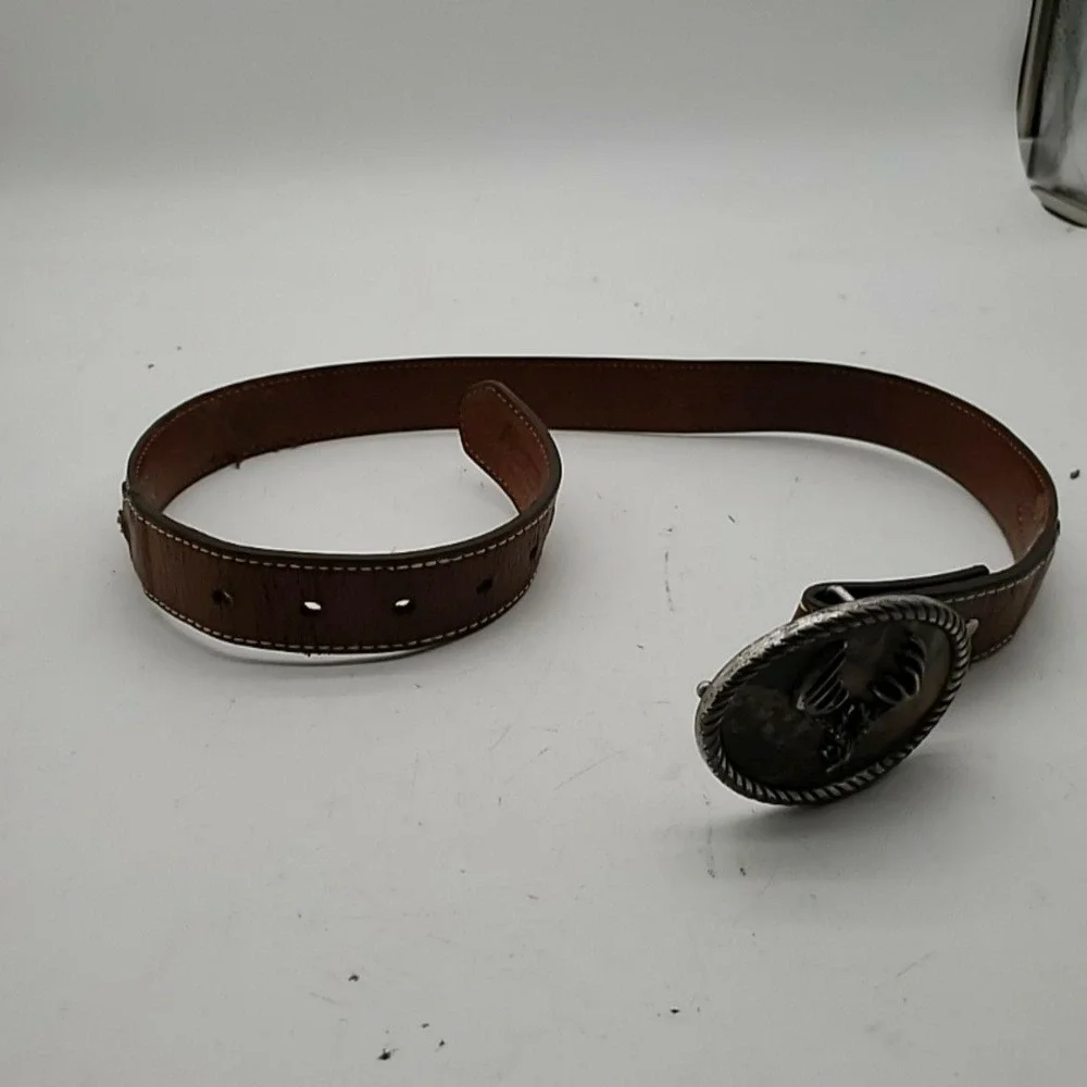 Nocona Belt Mens 29 Brown Camo Leather Deer Head Oval Buckle Western Hunting